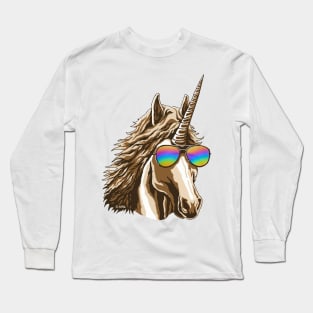 Cool Unicorn with rainbow Sunglasses Long Sleeve T-Shirt